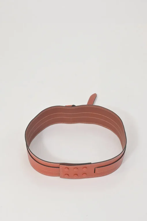 Brown cowhide leather Moshy knot waist belt with interlaced detail at front