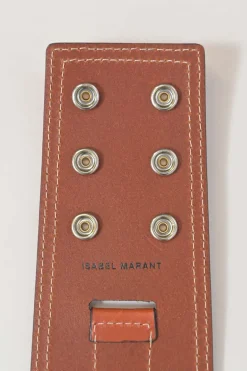 Brown cowhide leather Moshy knot waist belt with interlaced detail at front