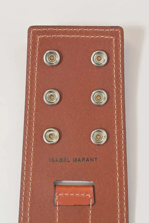 Brown cowhide leather Moshy knot waist belt with interlaced detail at front