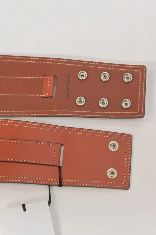 Brown cowhide leather Moshy knot waist belt with interlaced detail at front