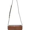 Brown croc-embossed calfskin tassel flap bag with adjustable shoulder strap