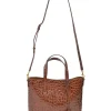Brown croc-embossed satchel Toy top handle shopping satchel with detachable shoulder strap
