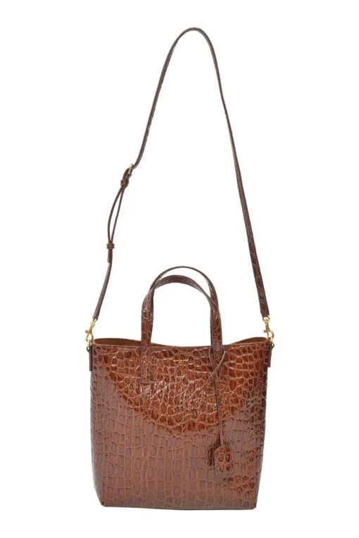 Brown croc-embossed satchel Toy top handle shopping satchel with detachable shoulder strap