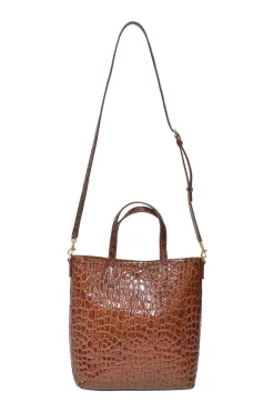 Brown croc-embossed satchel Toy top handle shopping satchel with detachable shoulder strap