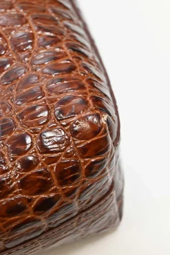 Brown croc-embossed satchel Toy top handle shopping satchel with detachable shoulder strap