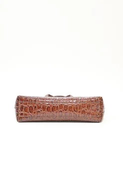 Brown croc-embossed satchel Toy top handle shopping satchel with detachable shoulder strap