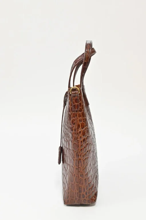 Brown croc-embossed satchel Toy top handle shopping satchel with detachable shoulder strap