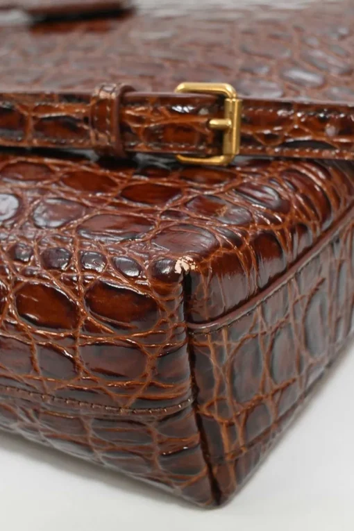 Brown croc-embossed satchel Toy top handle shopping satchel with detachable shoulder strap