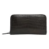 Brown crocodile skin continental zip wallet