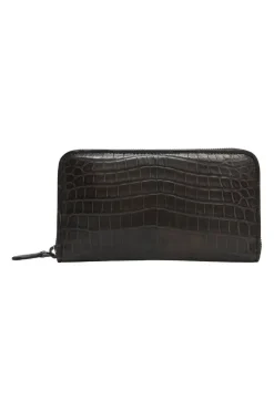 Brown crocodile skin continental zip wallet