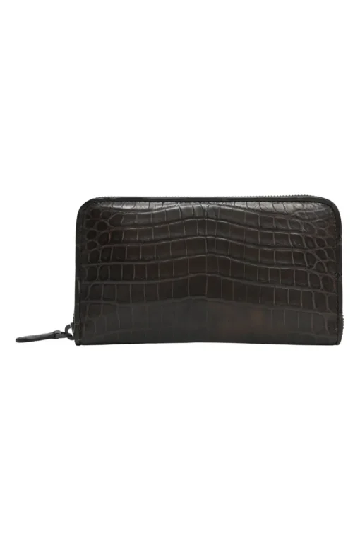 Brown crocodile skin continental zip wallet