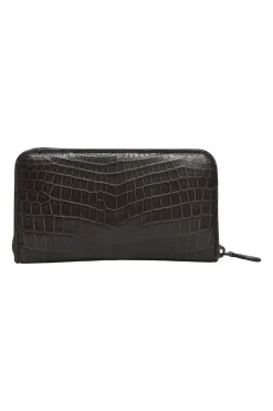 Brown crocodile skin continental zip wallet