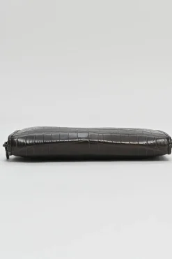 Brown crocodile skin continental zip wallet