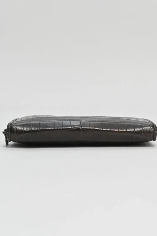 Brown crocodile skin continental zip wallet