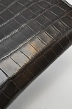 Brown crocodile skin continental zip wallet