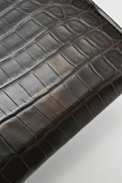 Brown crocodile skin continental zip wallet
