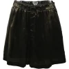 Brown cupro satin pull-on wide-leg shorts