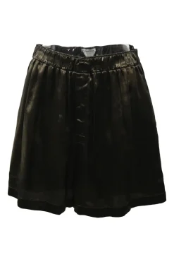 Brown cupro satin pull-on wide-leg shorts