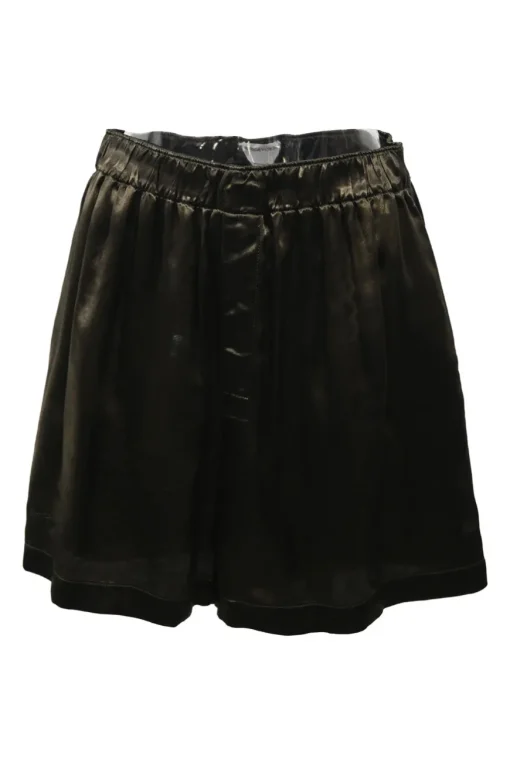 Brown cupro satin pull-on wide-leg shorts