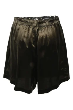 Brown cupro satin pull-on wide-leg shorts