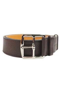 Brown 'Etriviere 32' Belt with palladium plated buckle size 85