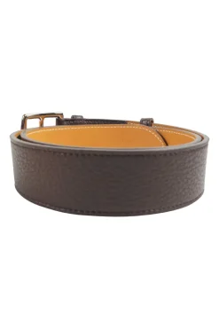Brown 'Etriviere 32' Belt with palladium plated buckle size 85