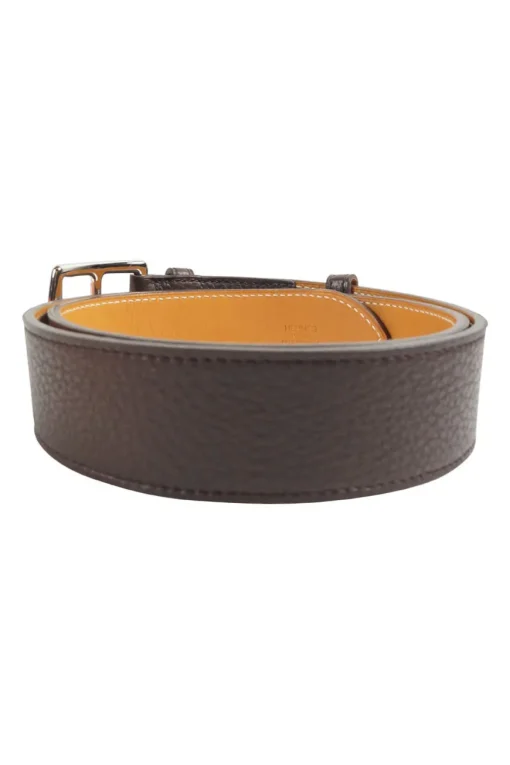 Brown 'Etriviere 32' Belt with palladium plated buckle size 85