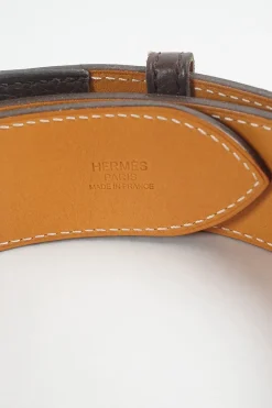 Brown 'Etriviere 32' Belt with palladium plated buckle size 85