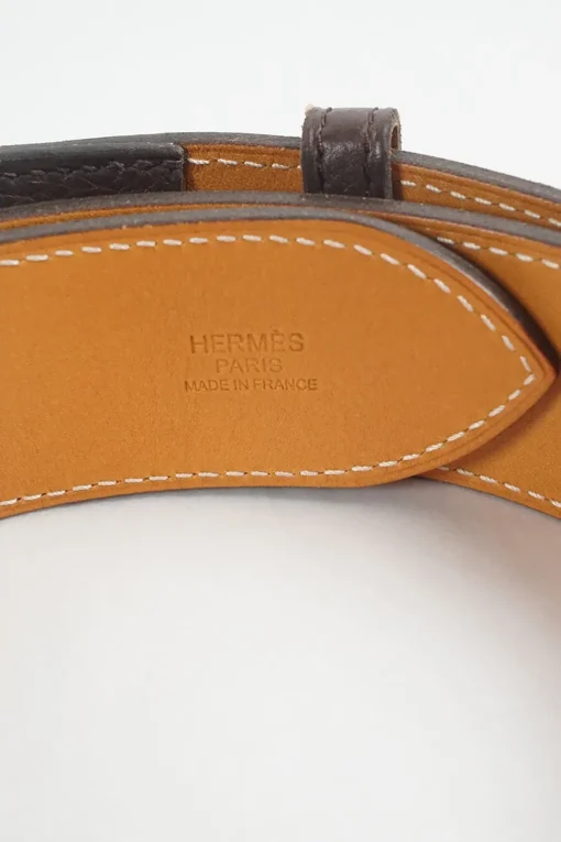 Brown 'Etriviere 32' Belt with palladium plated buckle size 85
