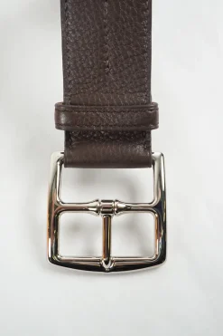 Brown 'Etriviere 32' Belt with palladium plated buckle size 85