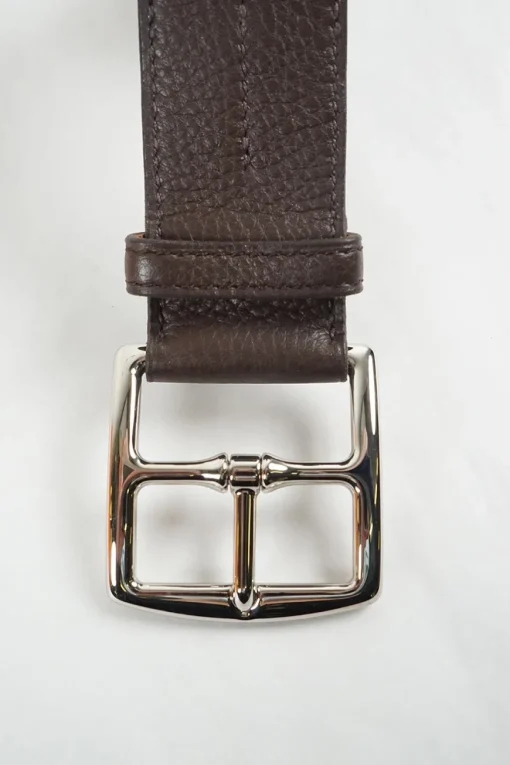 Brown 'Etriviere 32' Belt with palladium plated buckle size 85