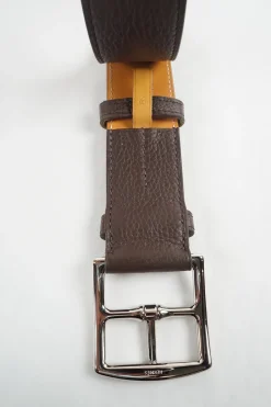 Brown 'Etriviere 32' Belt with palladium plated buckle size 85