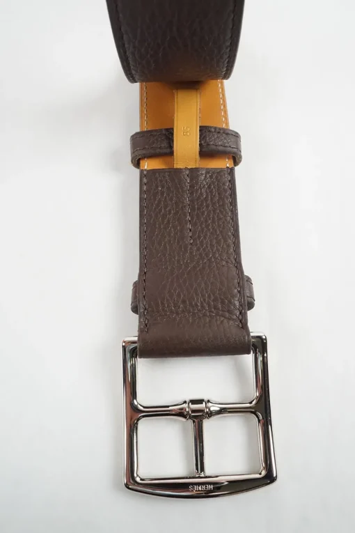 Brown 'Etriviere 32' Belt with palladium plated buckle size 85