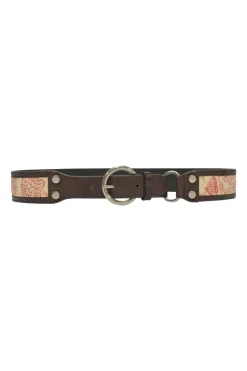 Brown floral canvas and leather buckle belt