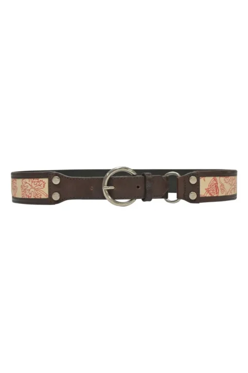 Brown floral canvas and leather buckle belt