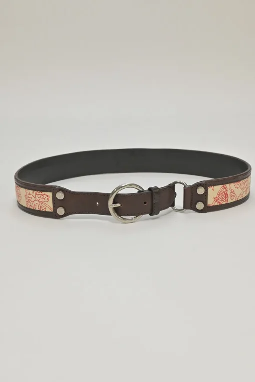 Brown floral canvas and leather buckle belt