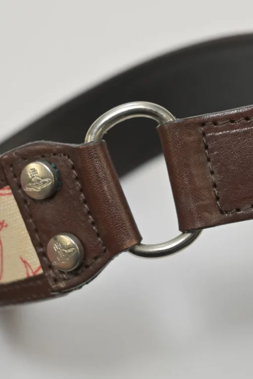Brown floral canvas and leather buckle belt