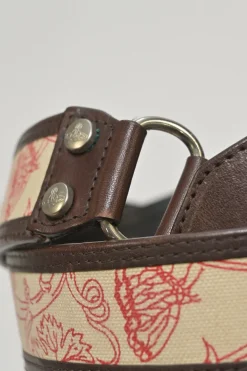 Brown floral canvas and leather buckle belt