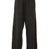 Brown French terry pull-on high-rise slit wide-leg track pants