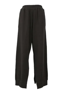 Brown French terry pull-on high-rise slit wide-leg track pants