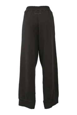Brown French terry pull-on high-rise slit wide-leg track pants