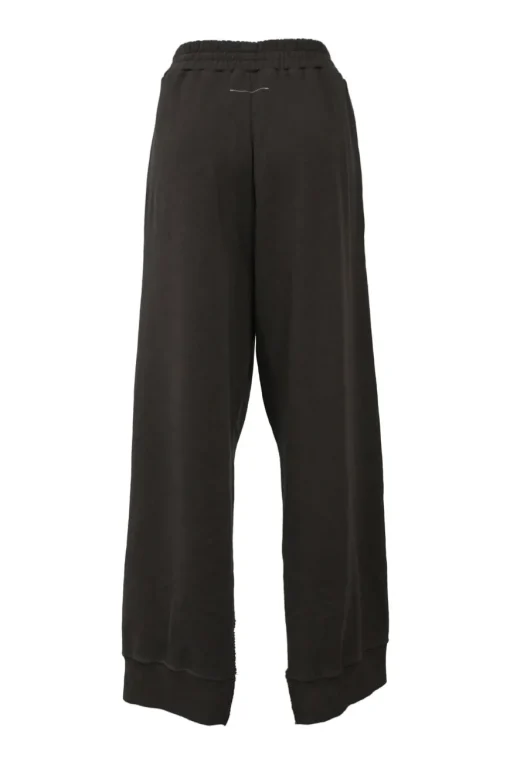 Brown French terry pull-on high-rise slit wide-leg track pants