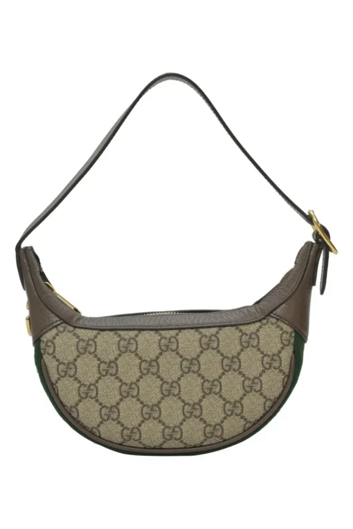 Brown GG Supreme monogram canvas and leather Ophidia mini crescent bag with webbing details