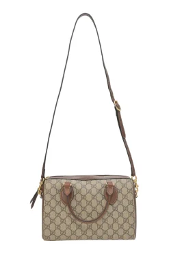 Brown GG Supreme monogram canvas and leather Boston bag with detachable shoulder strap