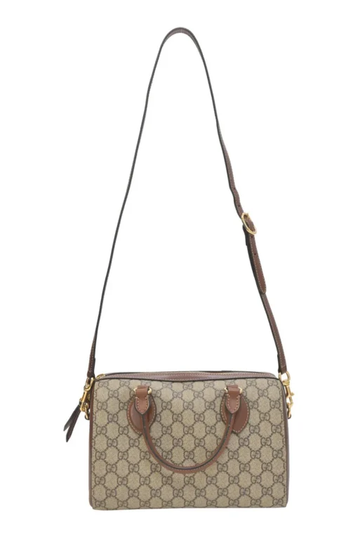 Brown GG Supreme monogram canvas and leather Boston bag with detachable shoulder strap