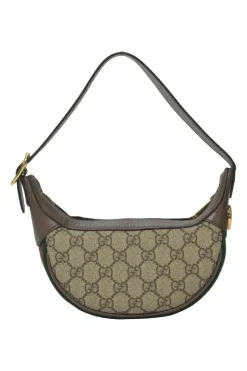 Brown GG Supreme monogram canvas and leather Ophidia mini crescent bag with webbing details