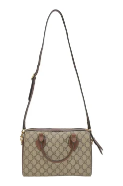 Brown GG Supreme monogram canvas and leather Boston bag with detachable shoulder strap