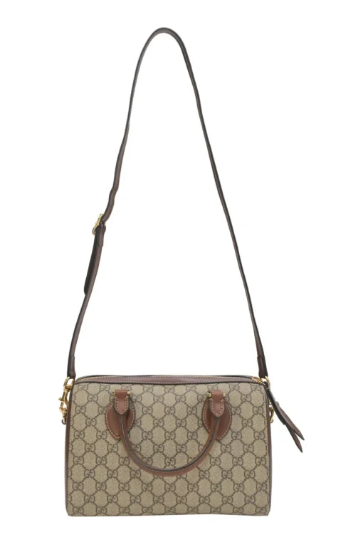 Brown GG Supreme monogram canvas and leather Boston bag with detachable shoulder strap