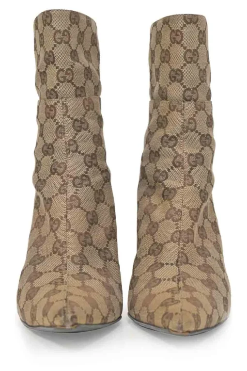 Brown GG Supreme monogram canvas jacquard and leather pointed-toe zip-up ankle boots