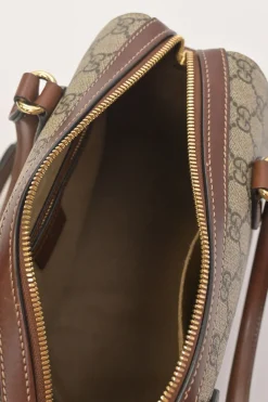 Brown GG Supreme monogram canvas and leather Boston bag with detachable shoulder strap